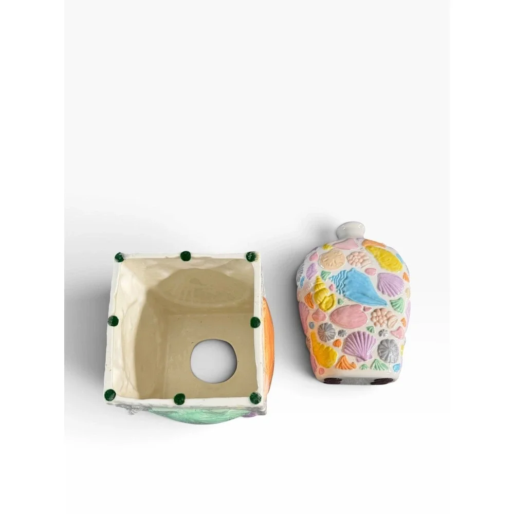 Tissue Box Cover Vase Ceramic Starfish Sea Shells Ocean Beach House Costal MCM